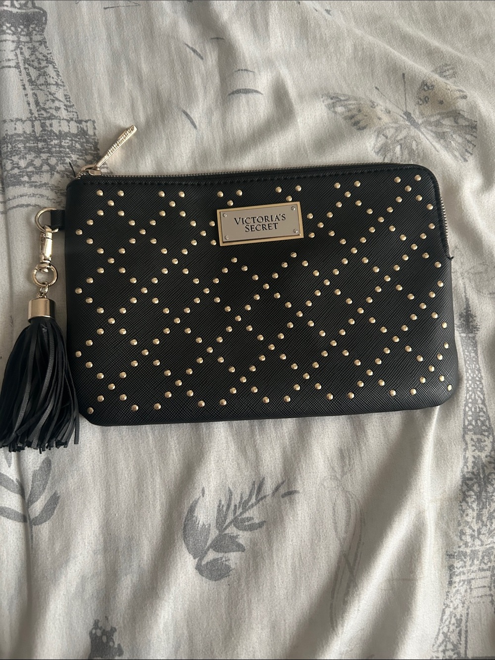 Victoria's Secret Black Clutch with Gold Studs and Tassel